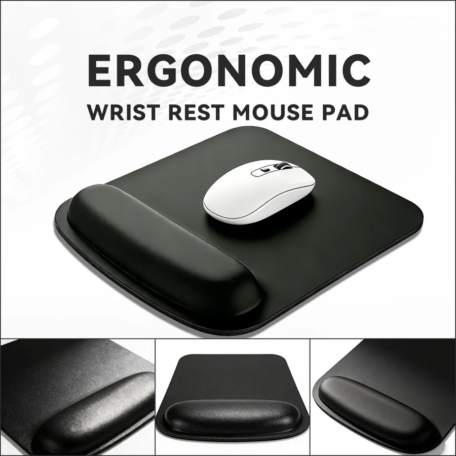 KLH-3093F Ergonomic PU Leather Mouse Pad with Memory Foam Wrist Support 230x210x22mm | All-Day Comfort for Office & Travel
