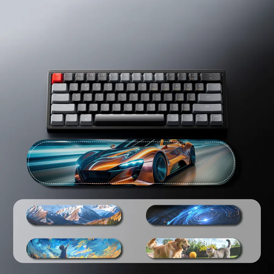 KLJ-5075P Custom Logo Printing Keyboard Wrist Rest - PU Leather Surface with Foam & Leather Base 440*80*18mm| Ergonomic